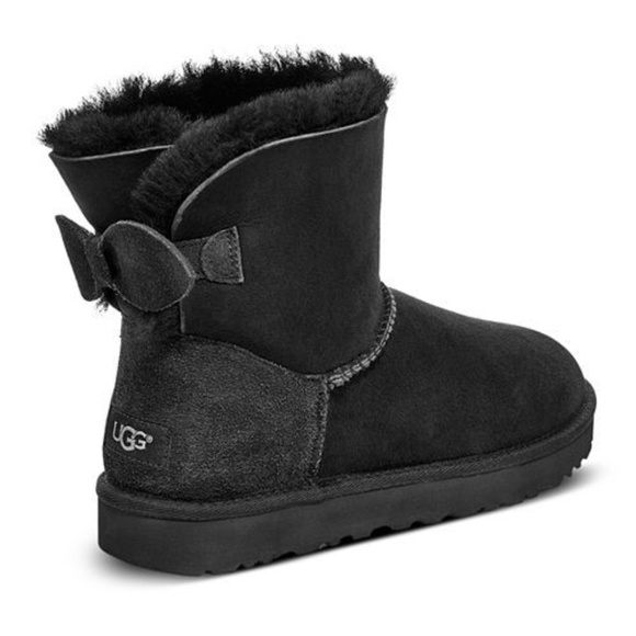 UGG® Women's Mini Bow Round Toe Suede & Sheepskin - Picture 7 of 8